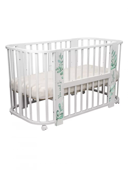 Кроватка-трансформер Indigo Green Line 5 в 1 с маятником 100*70 / 140*70 (закругленный) листочки