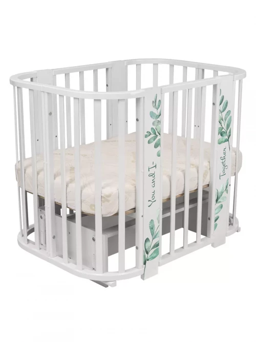 Кроватка-трансформер Indigo Green Line 5 в 1 с маятником 100*70 / 140*70 (закругленный) листочки