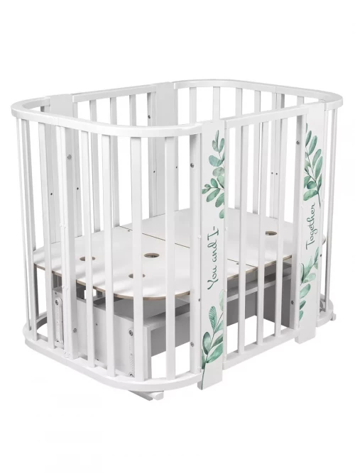 Кроватка-трансформер Indigo Green Line 5 в 1 с маятником 100*70 / 140*70 (закругленный) листочки