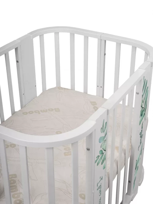 Кроватка-трансформер Indigo Green Line 5 в 1 с маятником 100*70 / 140*70 (закругленный) листочки