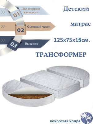 Матрас для кроватки-трансформер 75*75*125 15 см Элит жаккард стяжка (овал/круг)