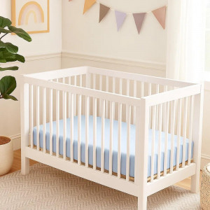 Простыня трикотажная на резинке для детской кроватки
"однотон", цвет голубой 9006/1п - фото 1